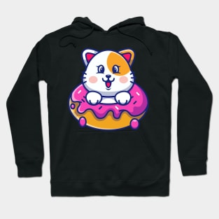 Cute baby cat with doughnut cartoon Hoodie